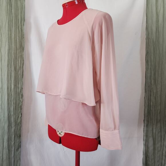 Belle Sky Pink Layered Shear Long Sleeve Lightweight‎ Blouse size S - Picture 2 of 5